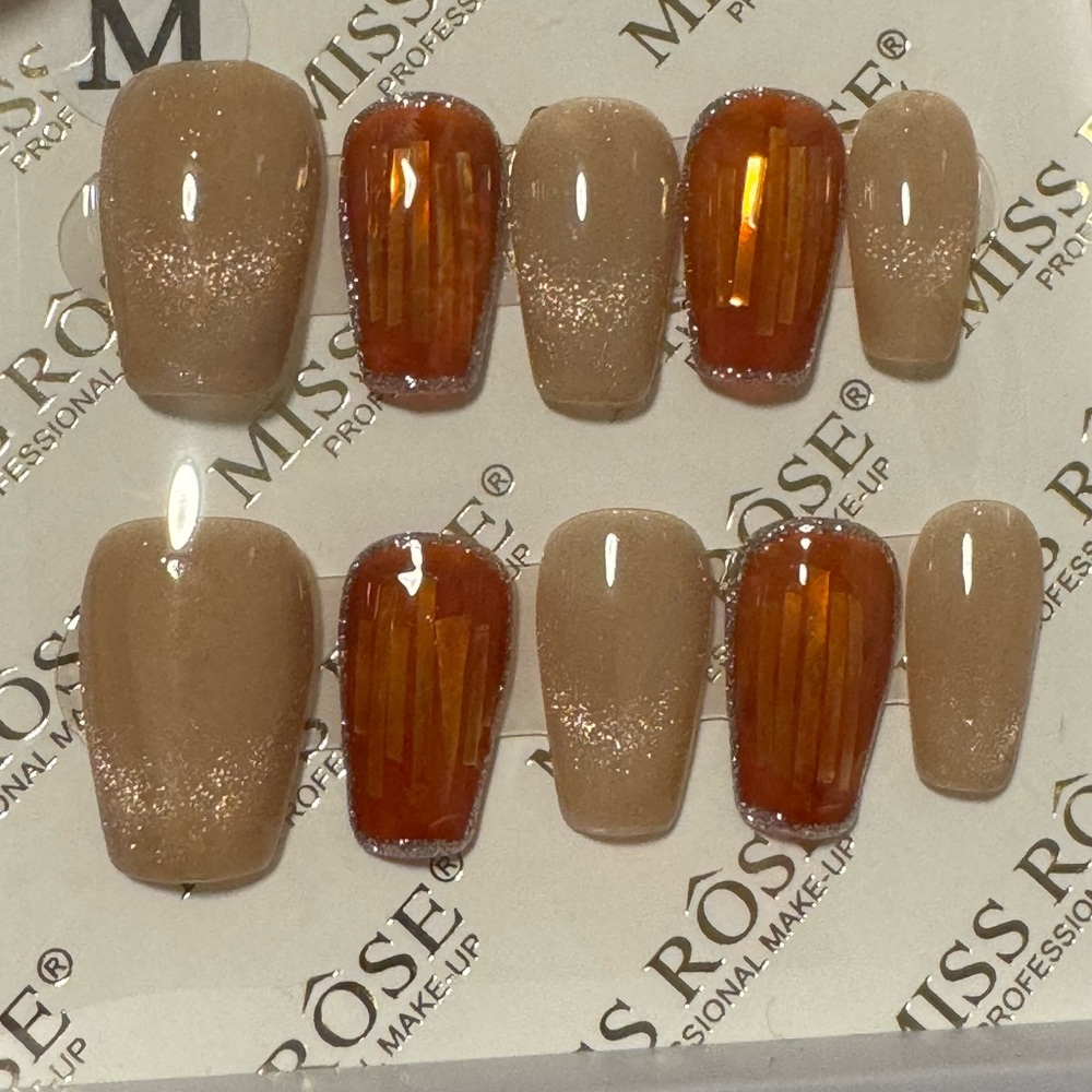 Brown and Orange Nail Set